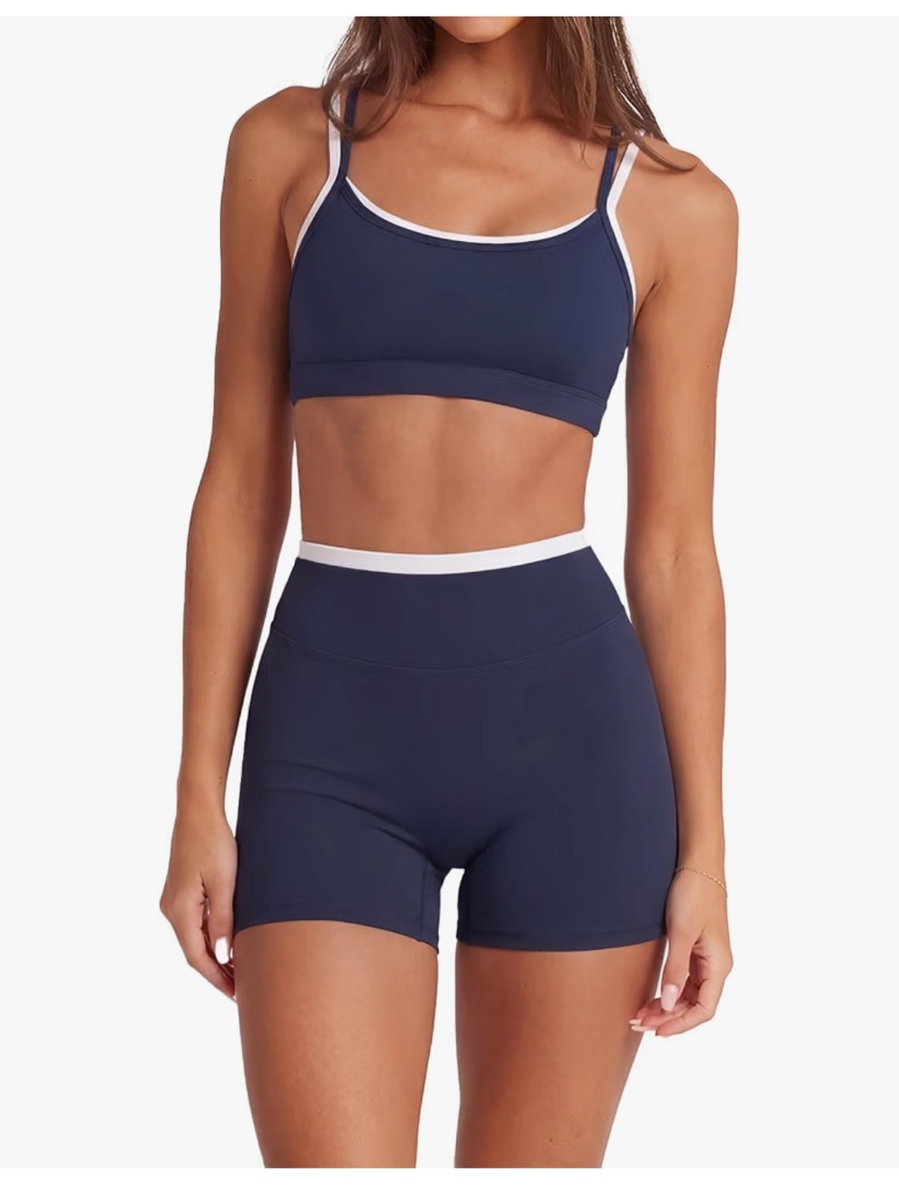 SUUKSESS 2 Piece Workout Sets Layered Sports Bra Yoga Gym Biker Shorts